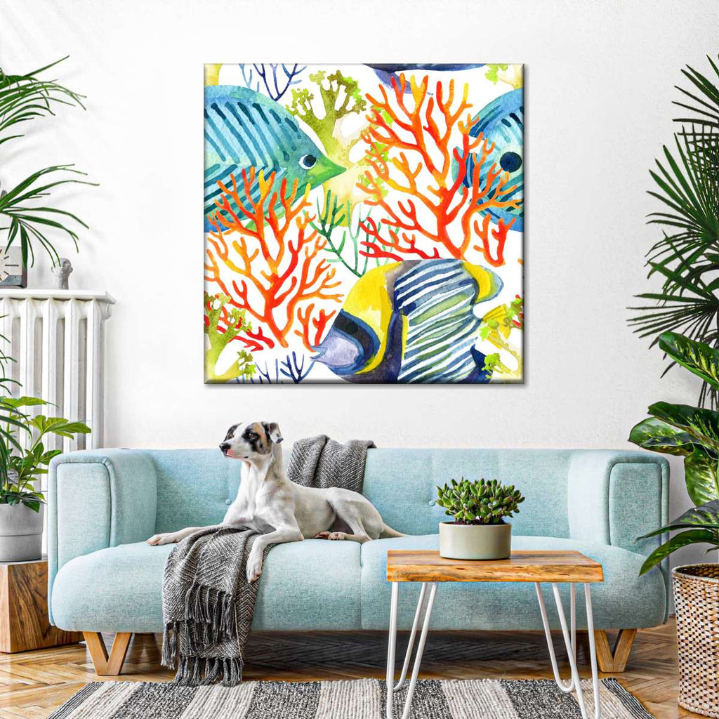 Vibrant Fish And Corals Wall Art | Watercolor