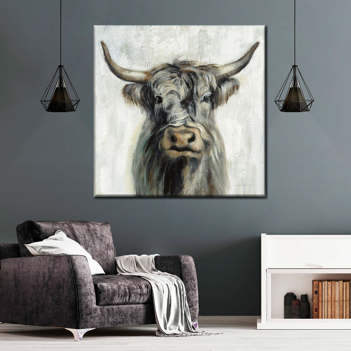 Highland Cow Portrait Wall Art | Painting | by Silvia Vassileva