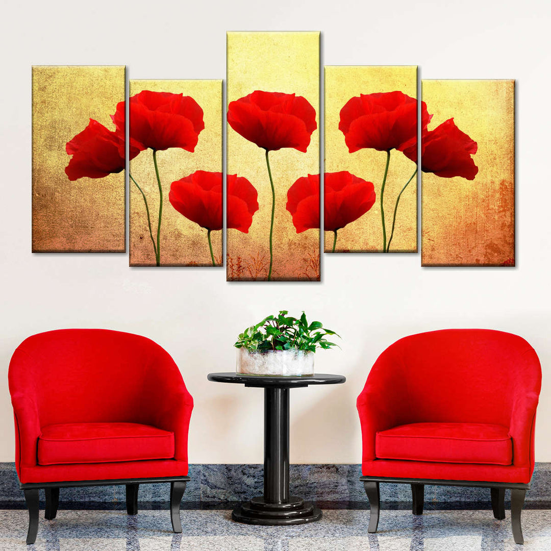 Vintage Red Poppies Wall Art | Digital Art