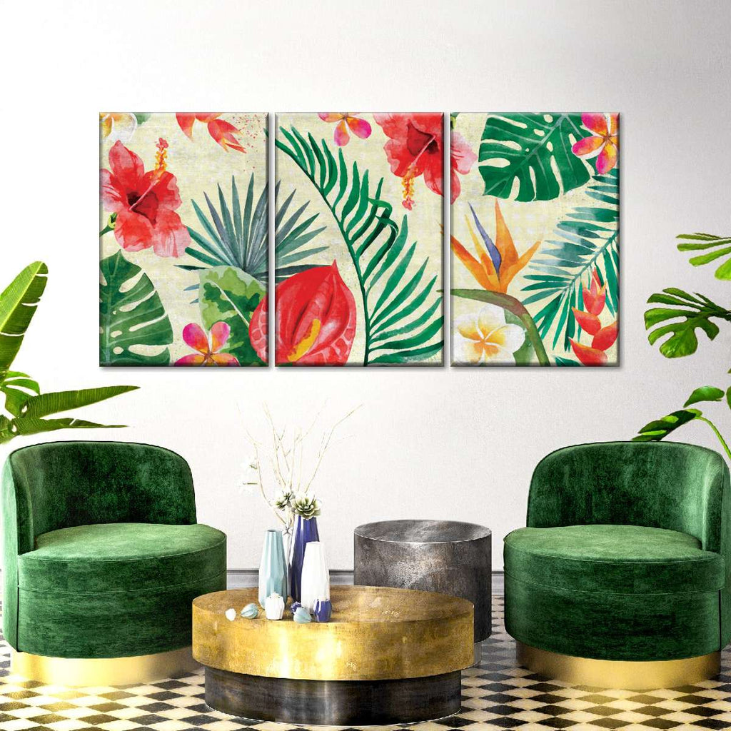 Assorted Tropical Jungle Flowers Wall Art | Watercolor