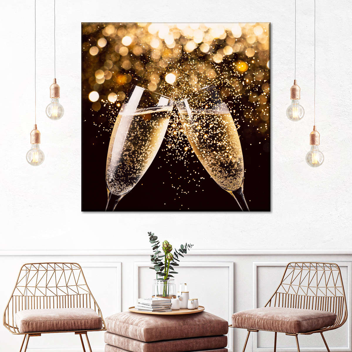 Fashion Champagne Set Glam Modern Graffiti Wall Art