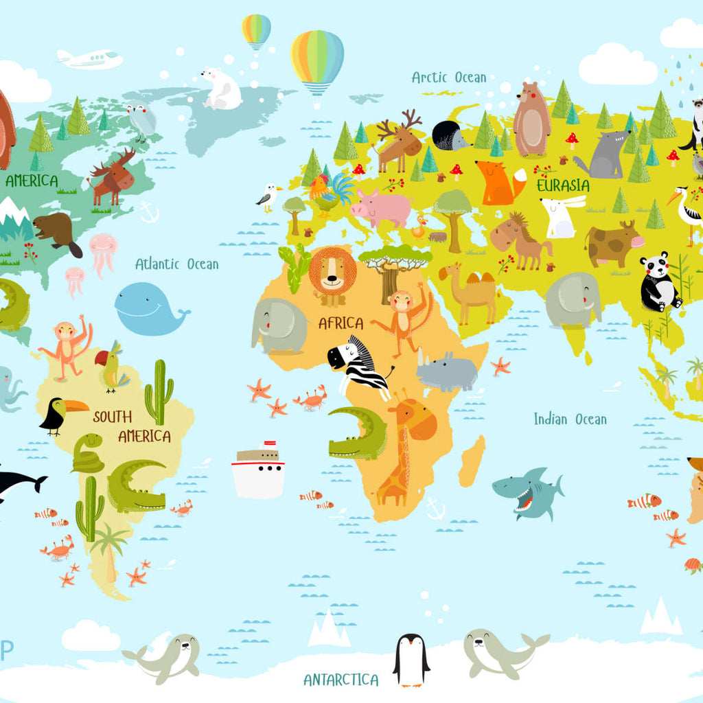 Animals World Map Wall Art | Digital Art