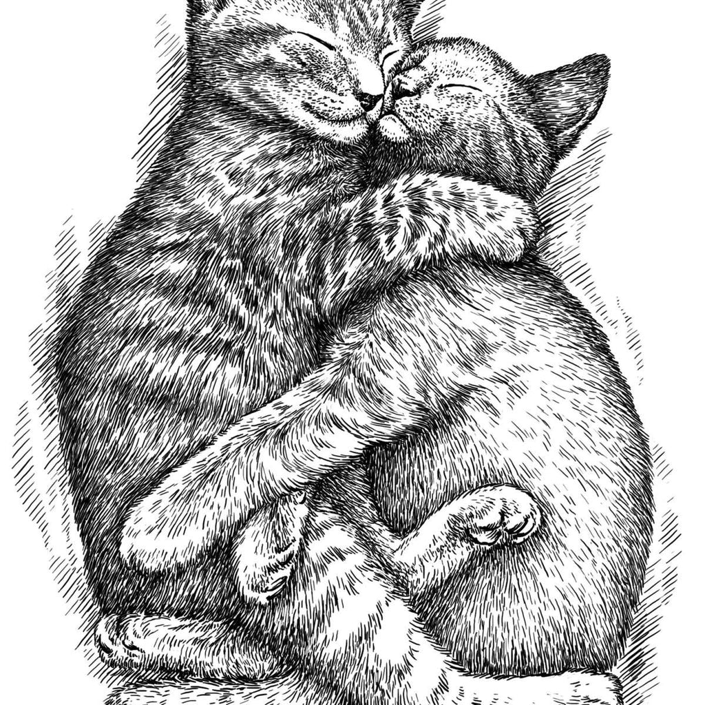 Two Cuddling Cats Wall Art Drawing