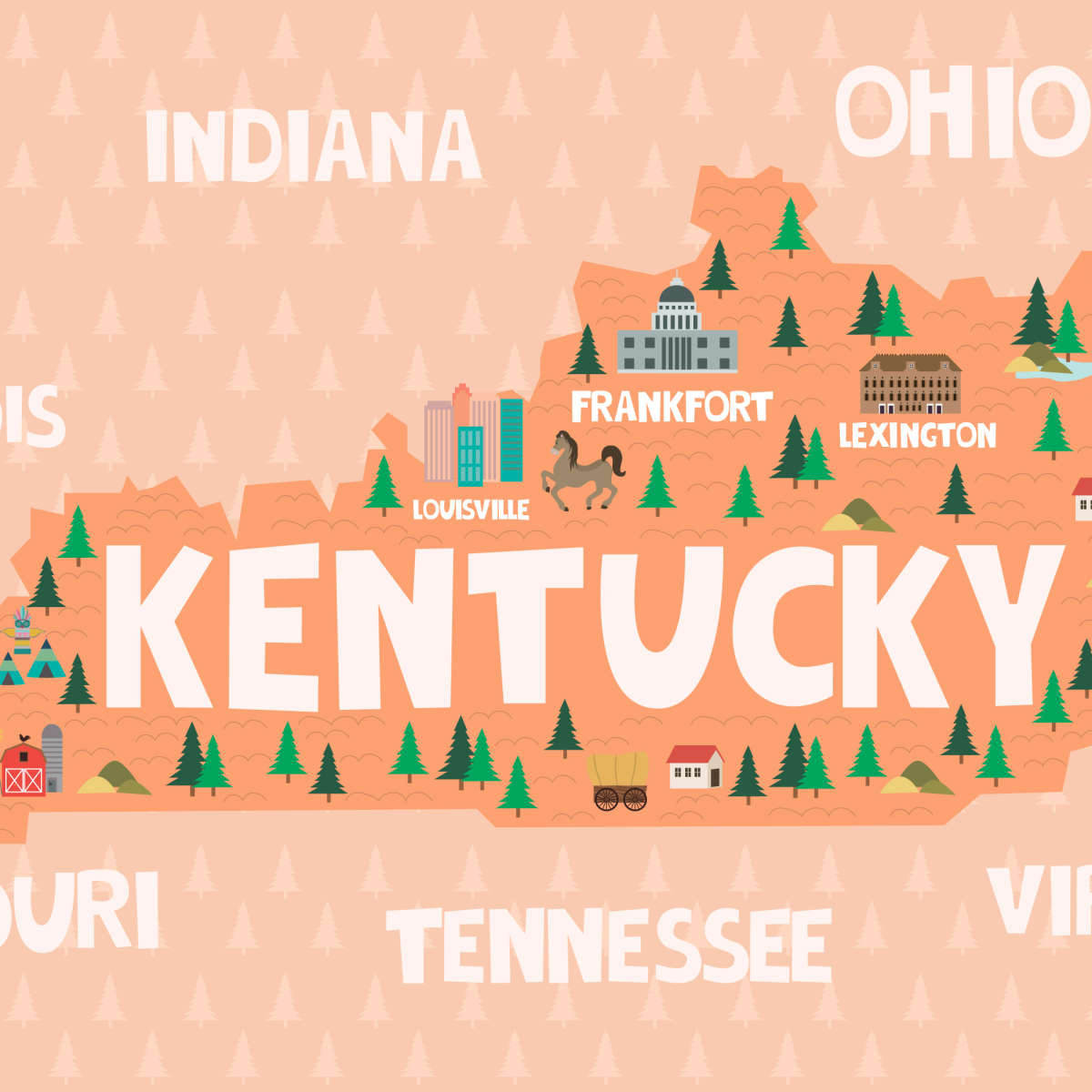 Cartoon Map Of Kentucky Wall Art Digital Art   Main Cartoon Map Of Kentucky Wall Art 