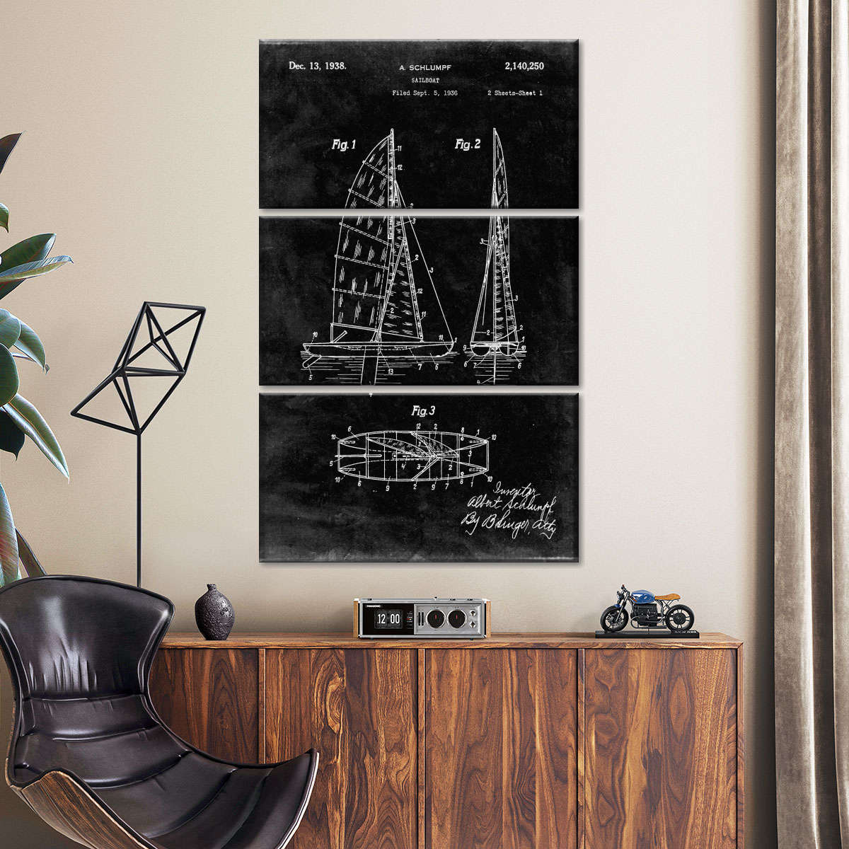 Black Grunge Schlumpf Sailboat Patent Poster Art: Canvas Prints, Frames &  Posters