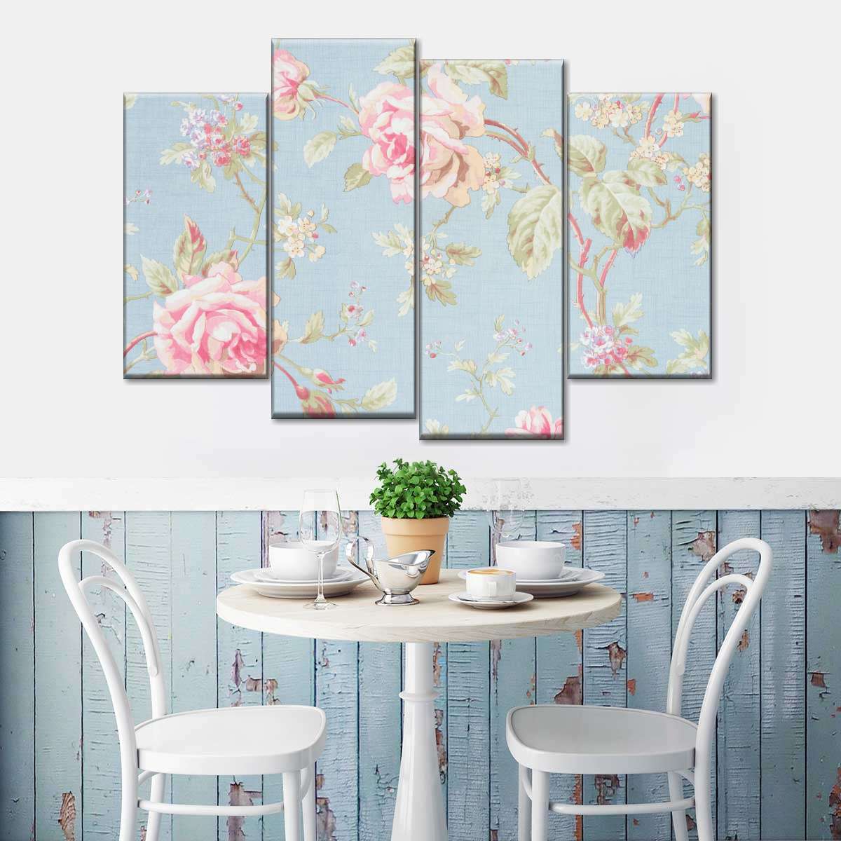 Pink Roses Pattern Multi Panel Canvas Wall Art