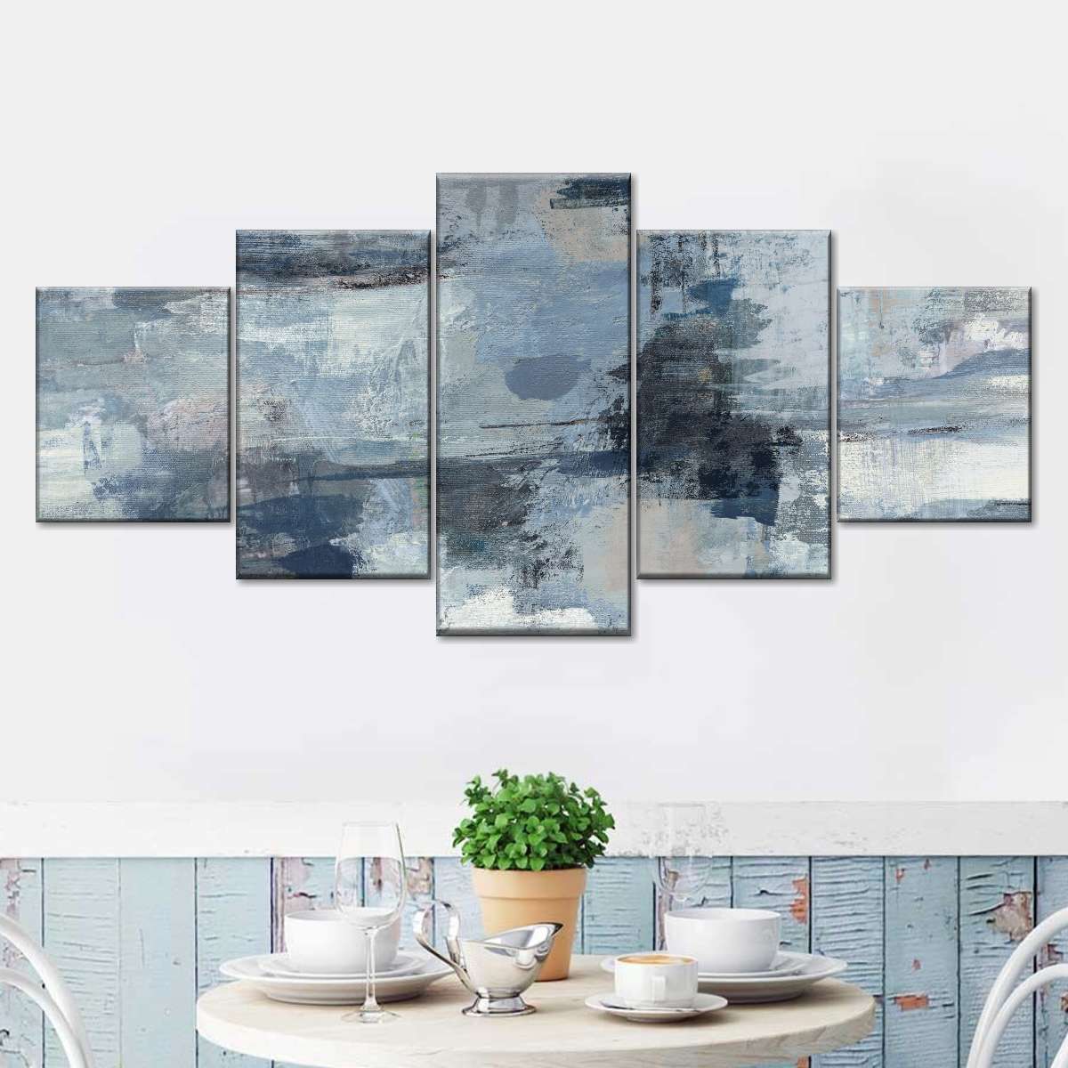 In the Clouds Indigo and Gray Crop Multi Panel Canvas Wall Art