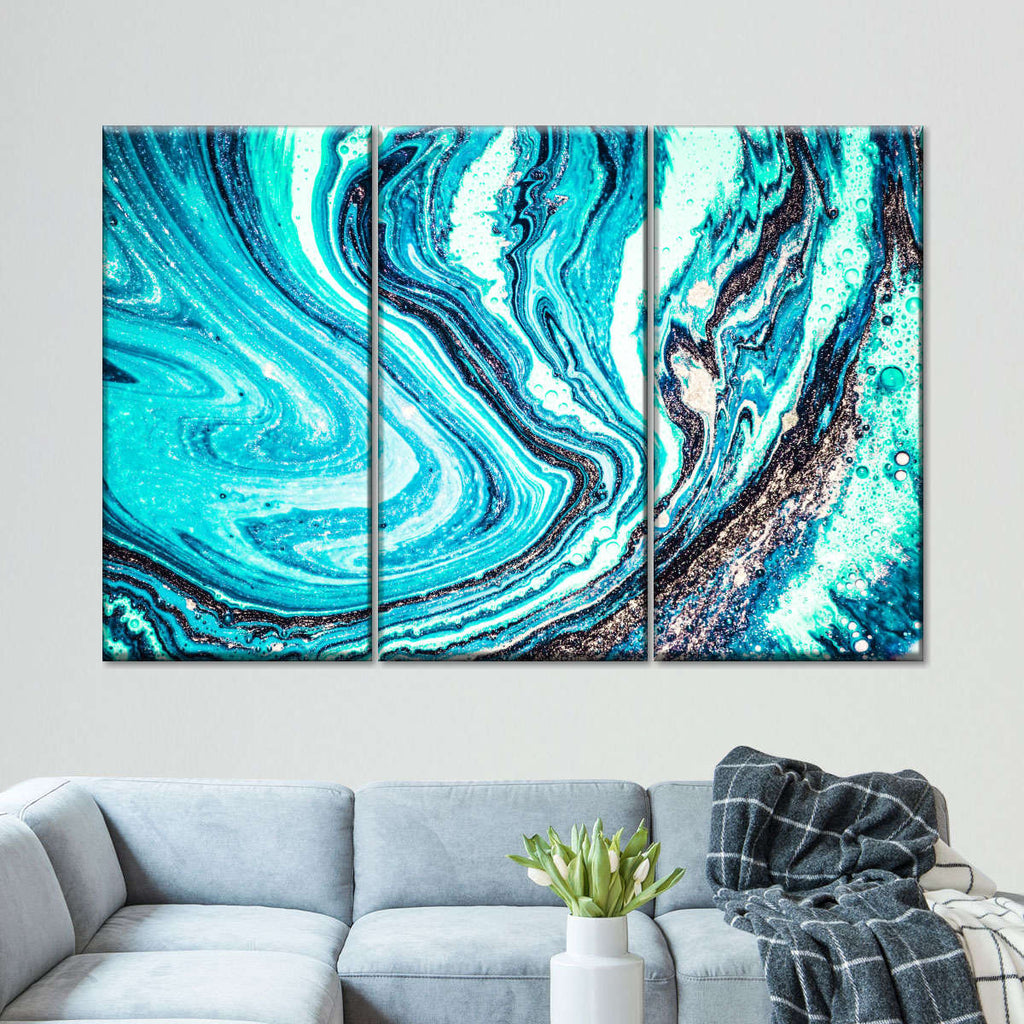 Swirly Turquoise Suminagashi Multi Panel Canvas Wall Art Elephantstock 8745