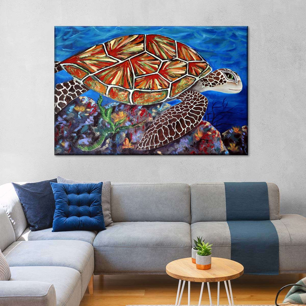 Splashy Sea Turtle Wall Art | Painting