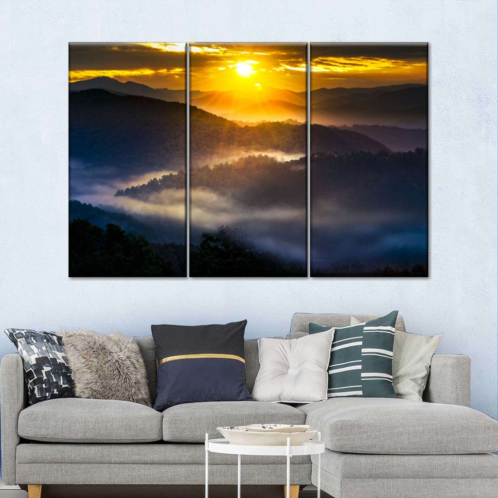 Sunrise Over Smoky Mountains Multi Panel Canvas Wall Art | ElephantStock