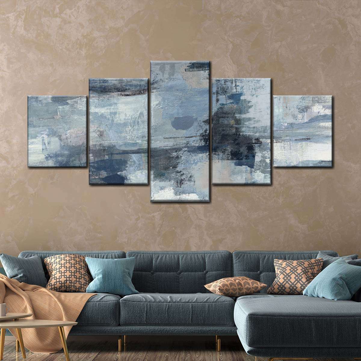 In the Clouds Indigo and Gray Crop Multi Panel Canvas Wall Art