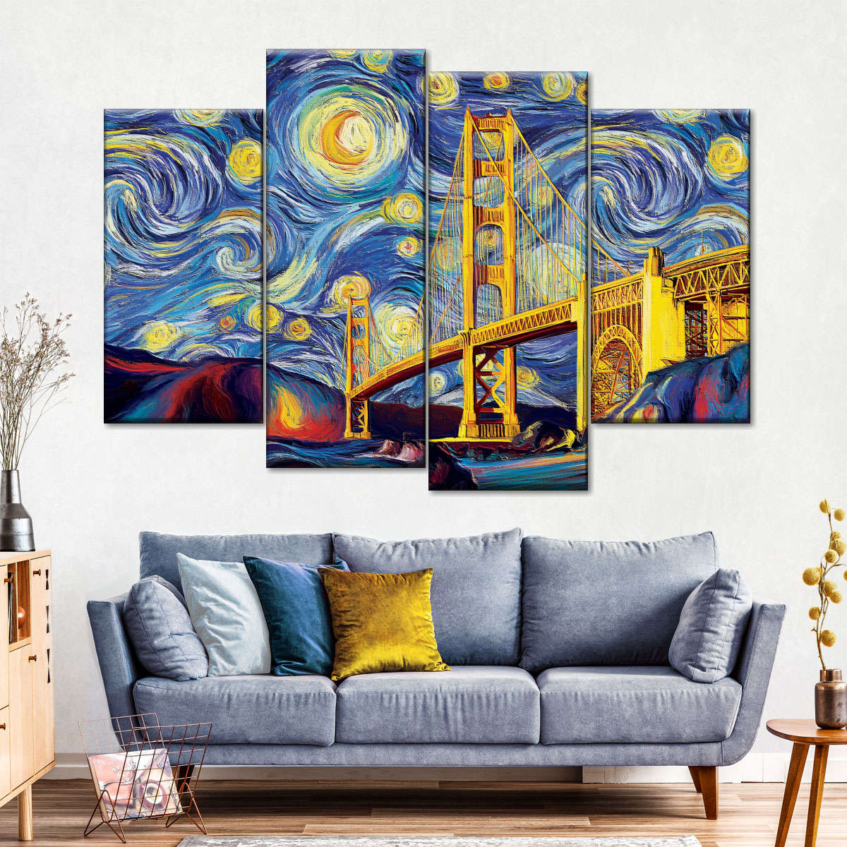 Van Gogh Never Saw Golden Gate Bridge Starry Night Stretched 