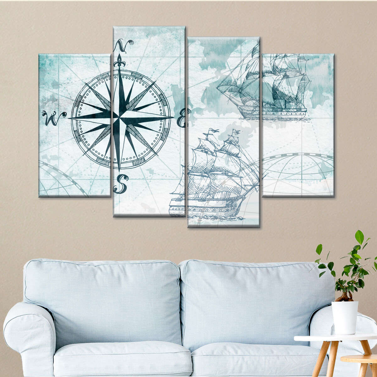 Vintage Ocean Compass Ii Multi Panel Canvas Wall Art Elephantstock