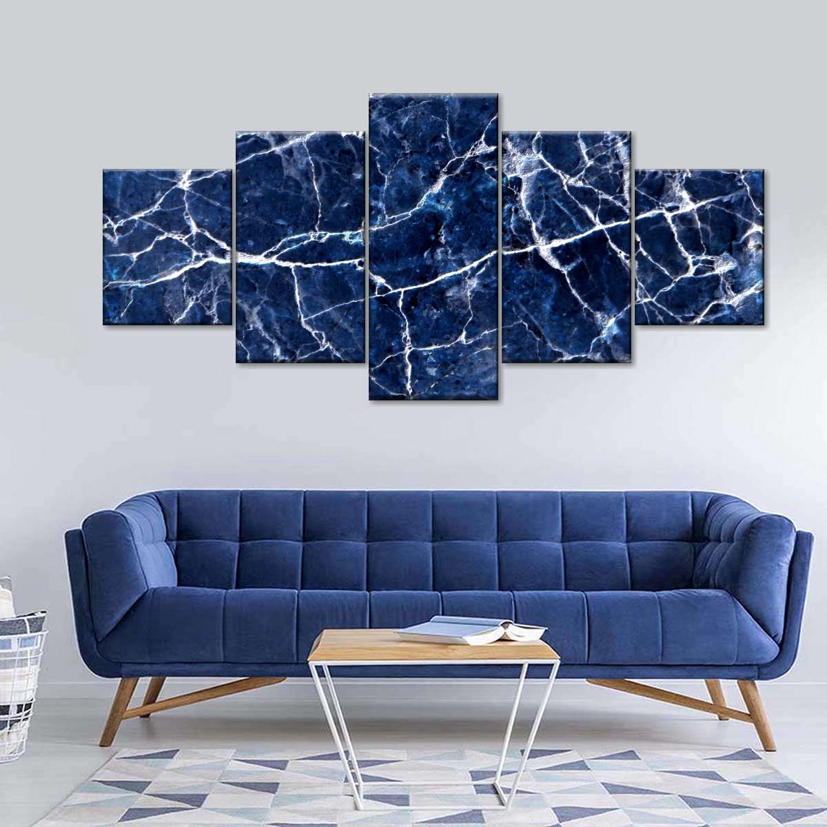 Cracked Navy Marble Multi Panel Canvas Wall Art