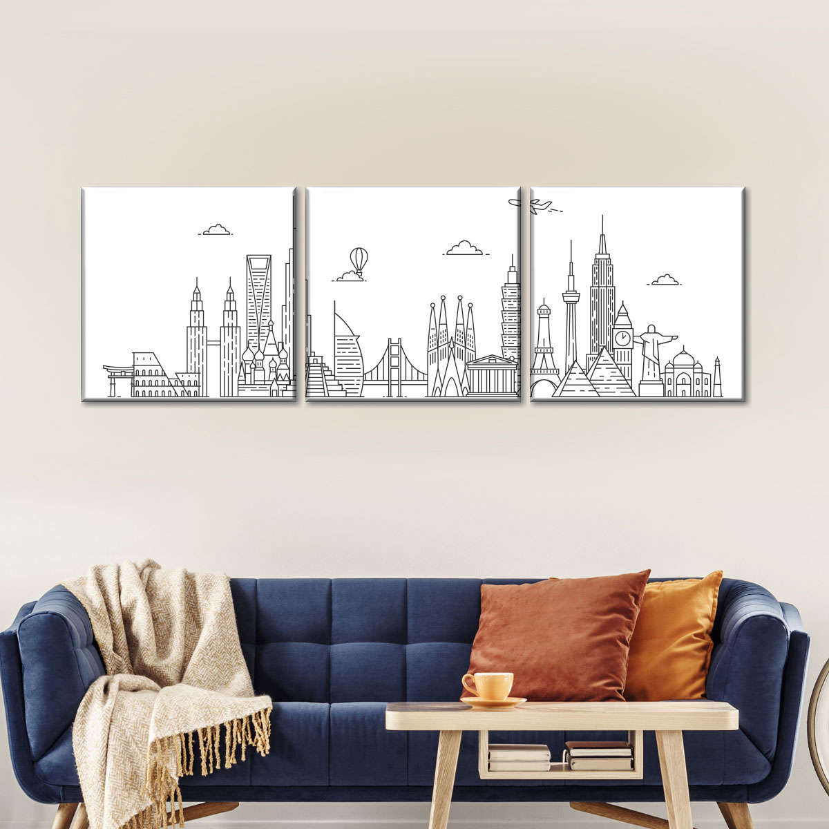 Outlined World Buildings Wall Art: Canvas Prints, Art Prints & Framed ...