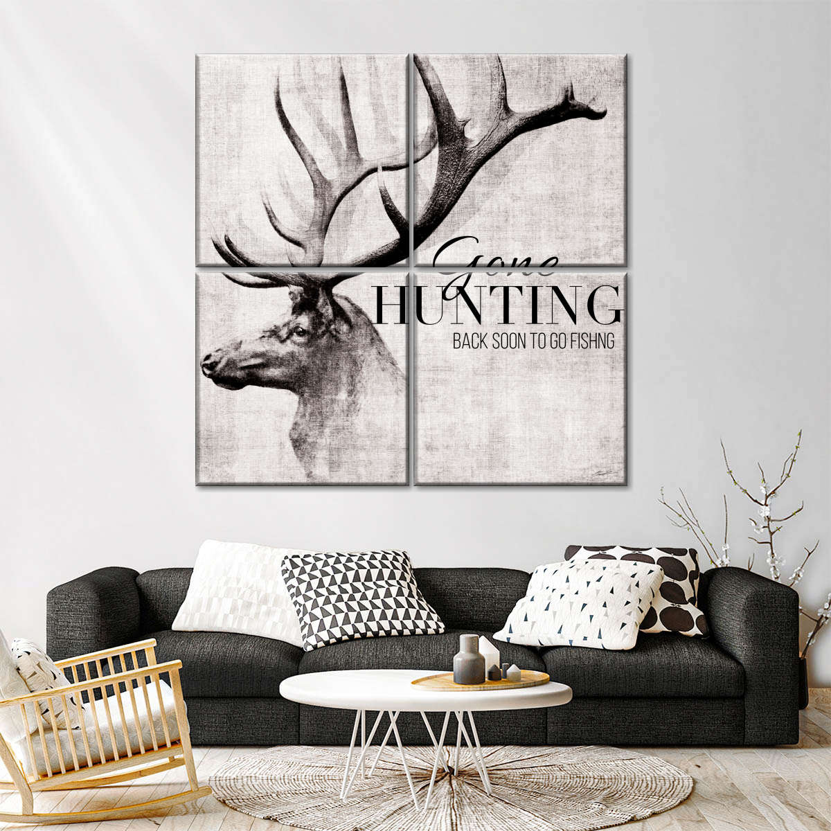 John Butler Paintings Canvas Art Prints - Gone Hunting and Fishing ( Hobbies & lifestyles > Hunting art) - 18x18 in