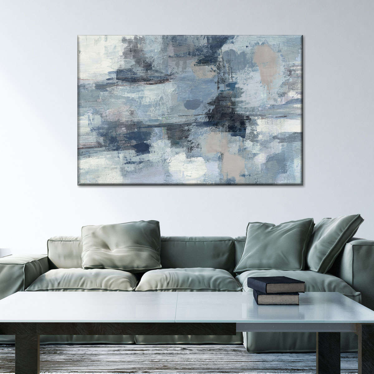 In the Clouds Indigo and Gray Crop Multi Panel Canvas Wall Art