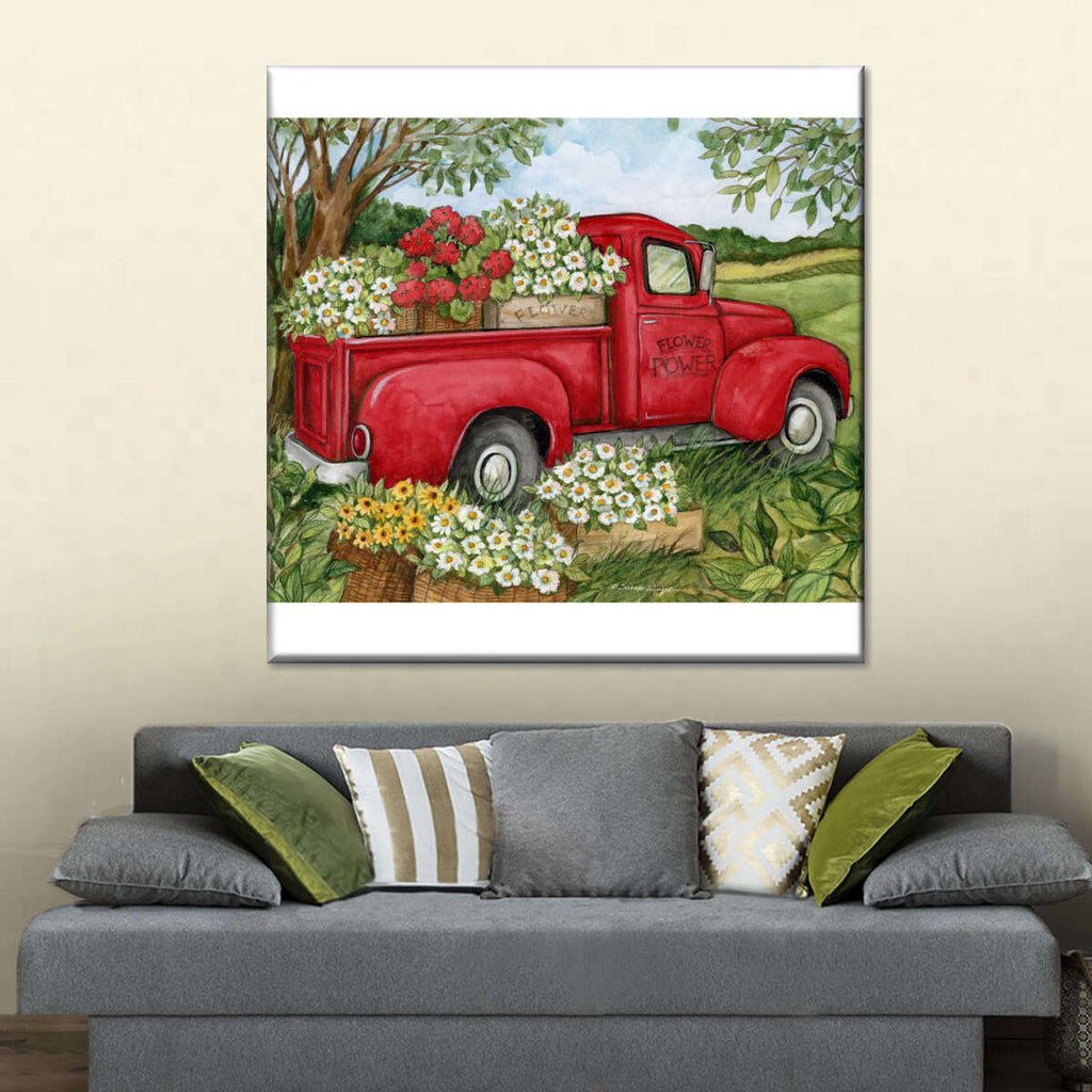 Flower Red Truck Wall Art | Painting | by Susan Winget