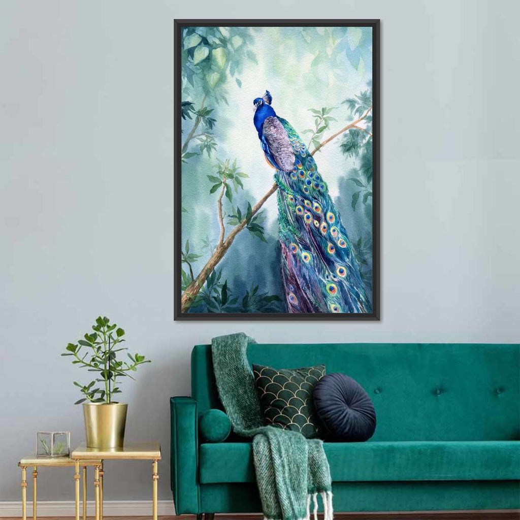 Mystical Blue Peacock Wall Art | Watercolor