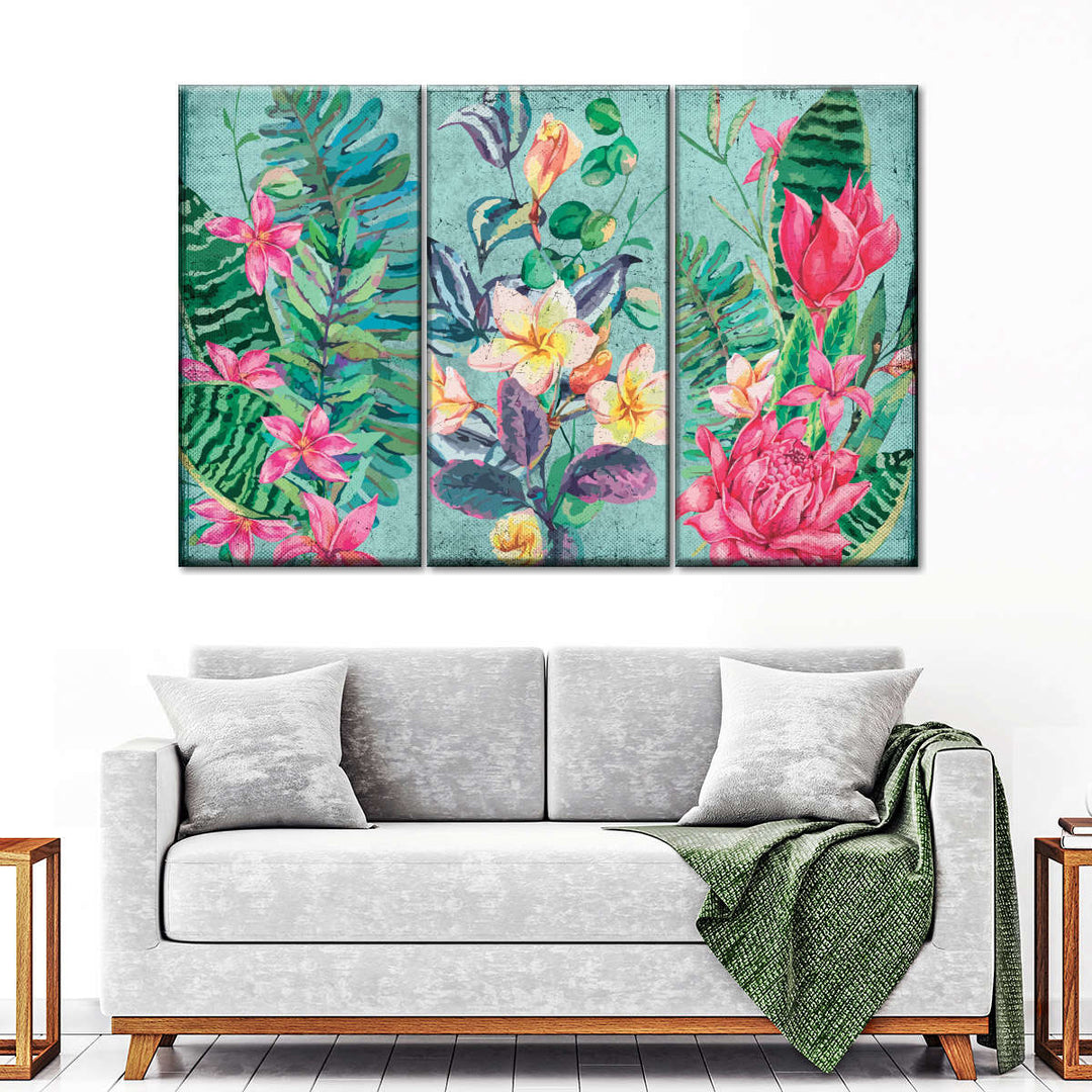 Vintage Tropical Flowers Wall Art | Painting