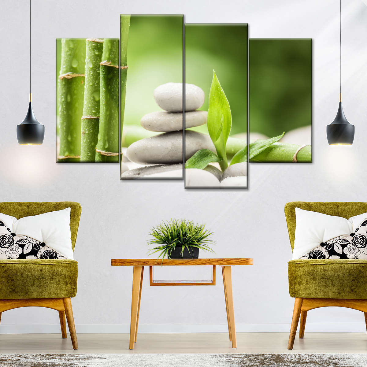 Zen Stones And Bamboo Multi Panel Canvas Wall Art Elephantstock