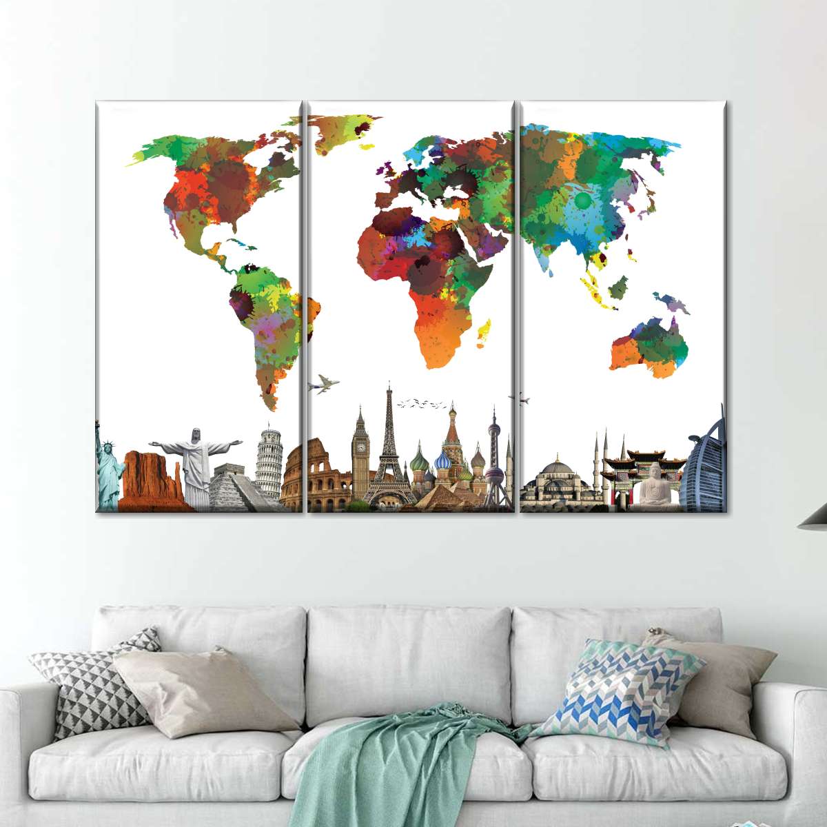 Motley World Map Masterpiece Multi Panel Canvas Wall Art Elephantstock