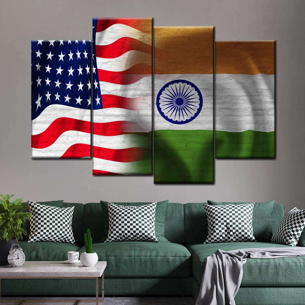 Usa And India Flag Multi Panel Canvas Wall Art Elephantstock