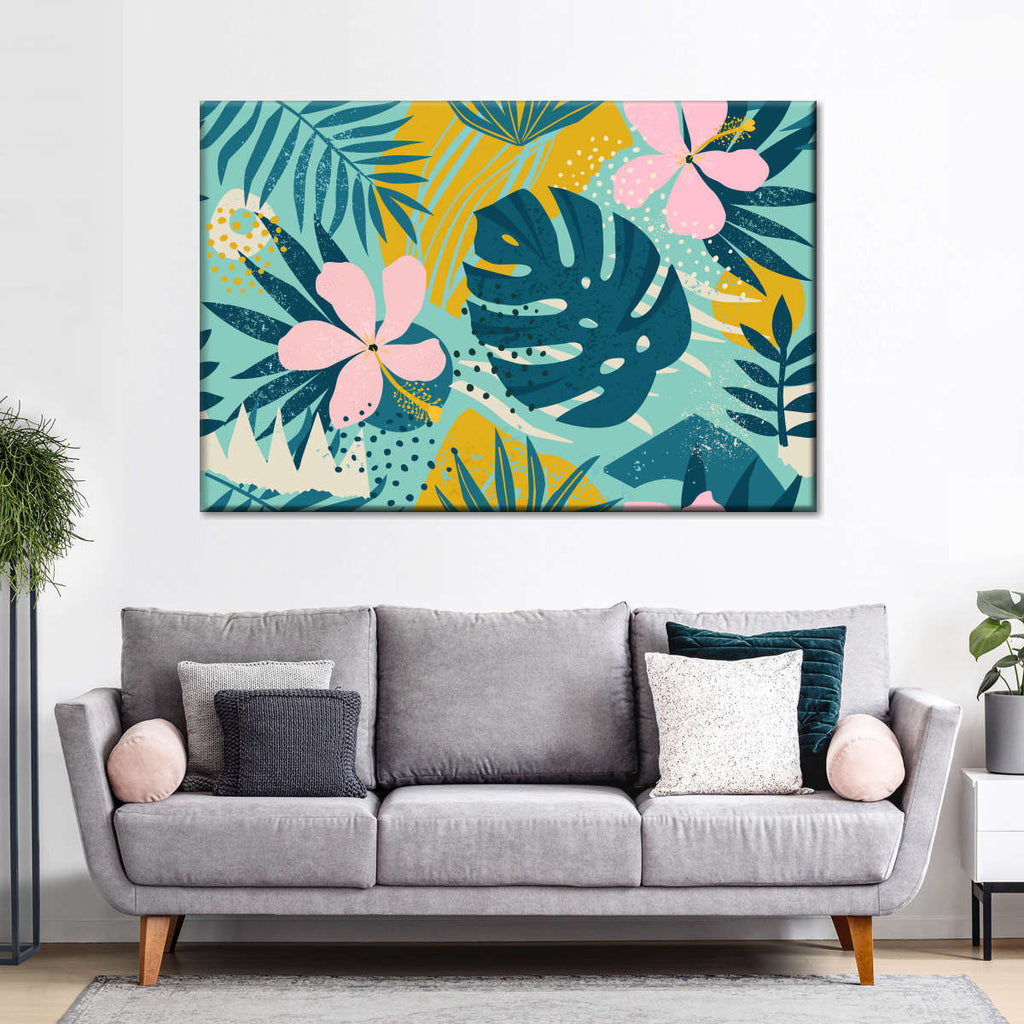 Exotic Jungle Plants Pattern Wall Art | Digital Art