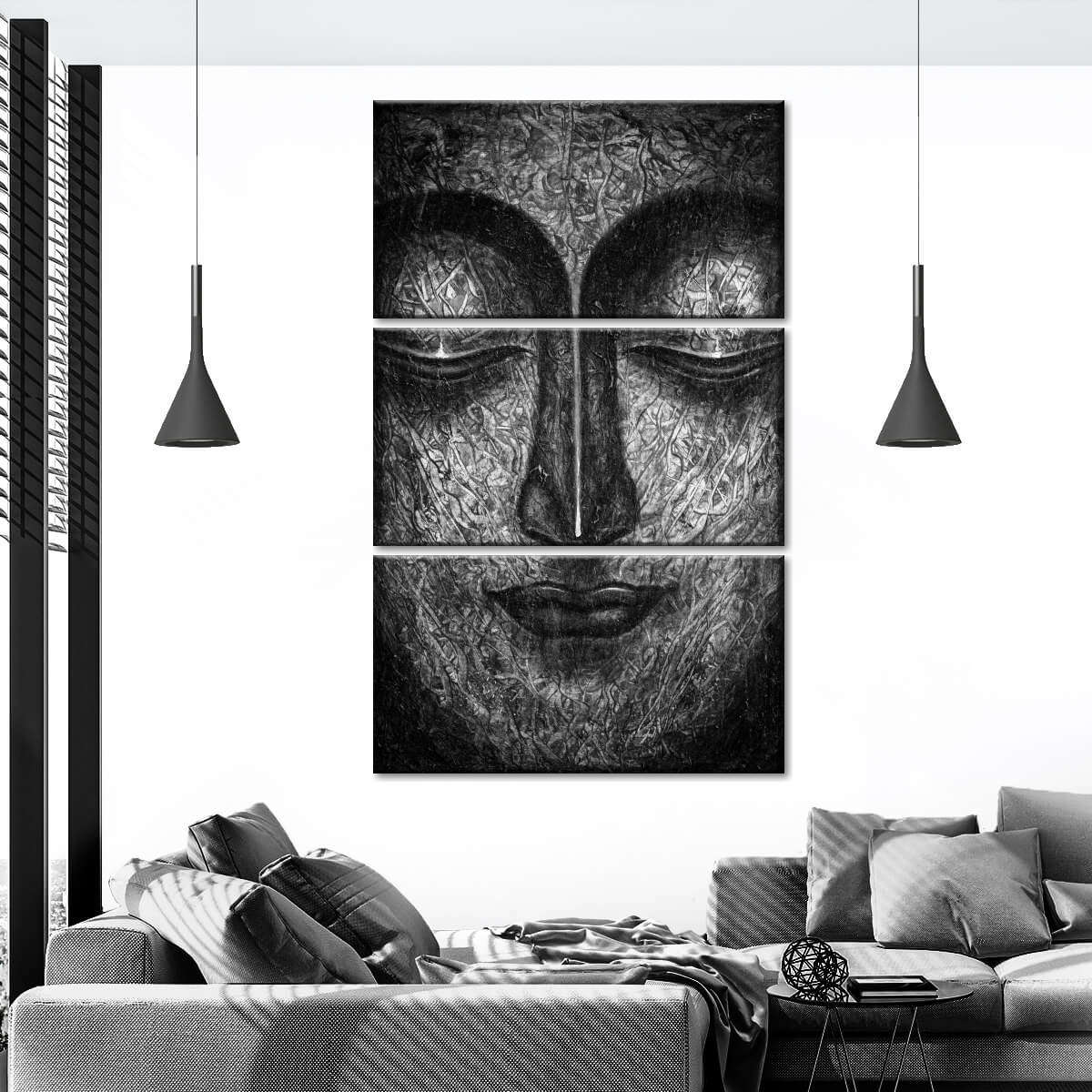 buddha face black and white