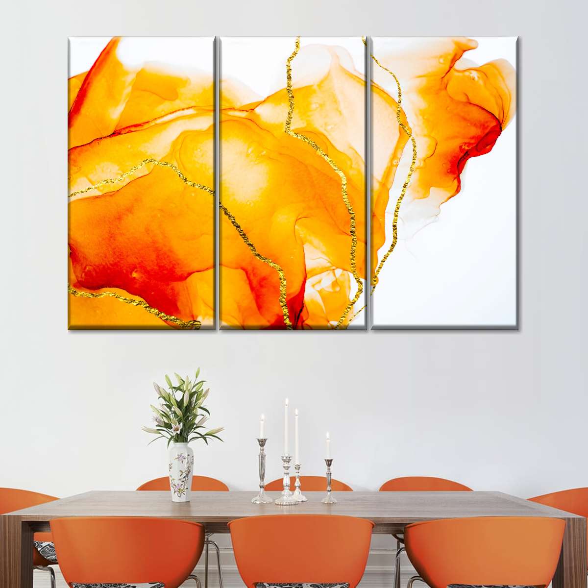 Orange Watercolor Splash Multi Panel Canvas Wall Art
