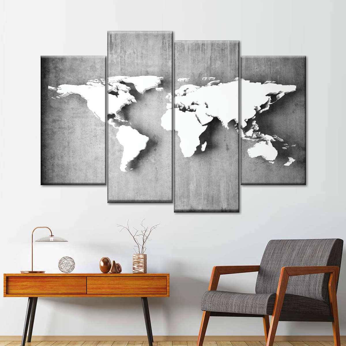 3d Iron World Map Multi Panel Canvas Wall Art Elephantstock