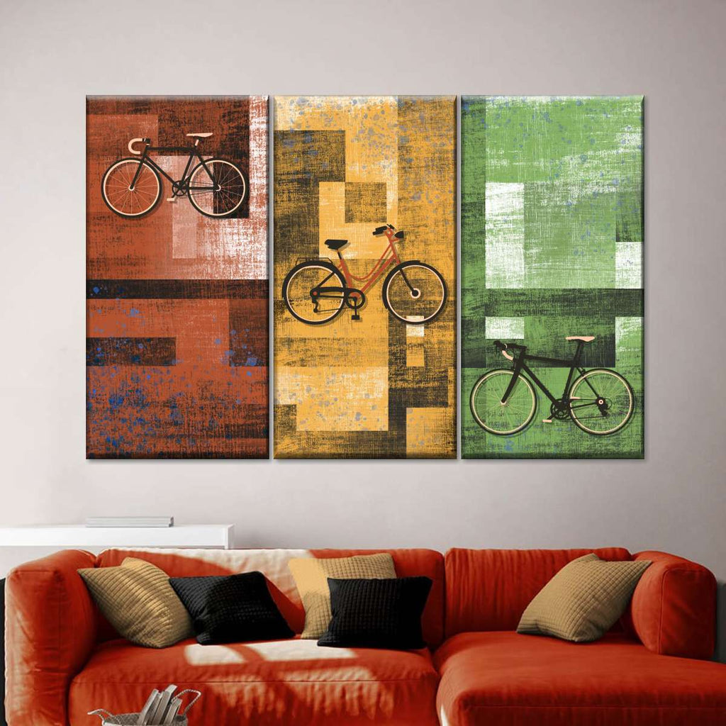 Tricolor Bikes Wall Art | Digital Art