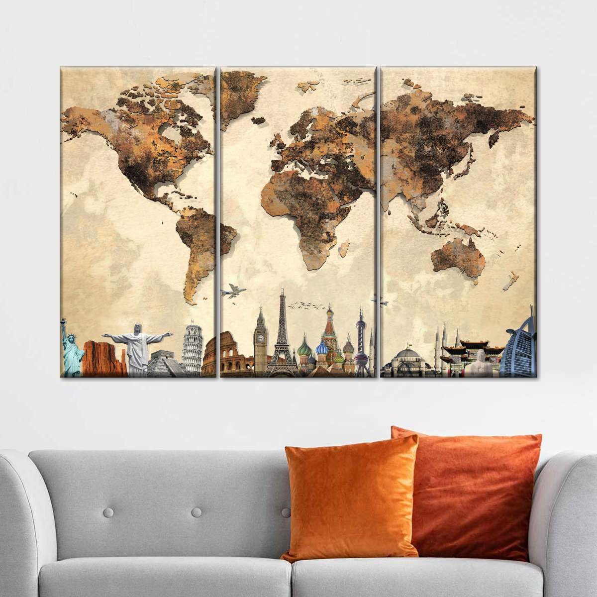 Rustic World Map Masterpiece Multi Panel Canvas Wall Art Elephantstock