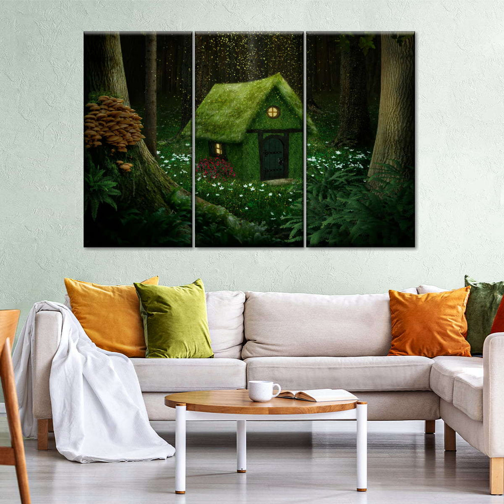 Mossy Forest Cottage Wall Art | Digital Art