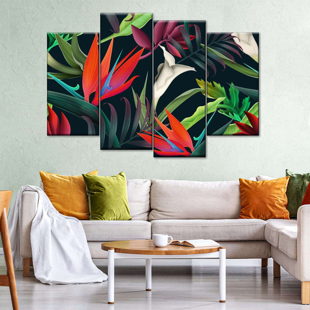 Tropical Leaves Flowers Wall Art | Digital Art
