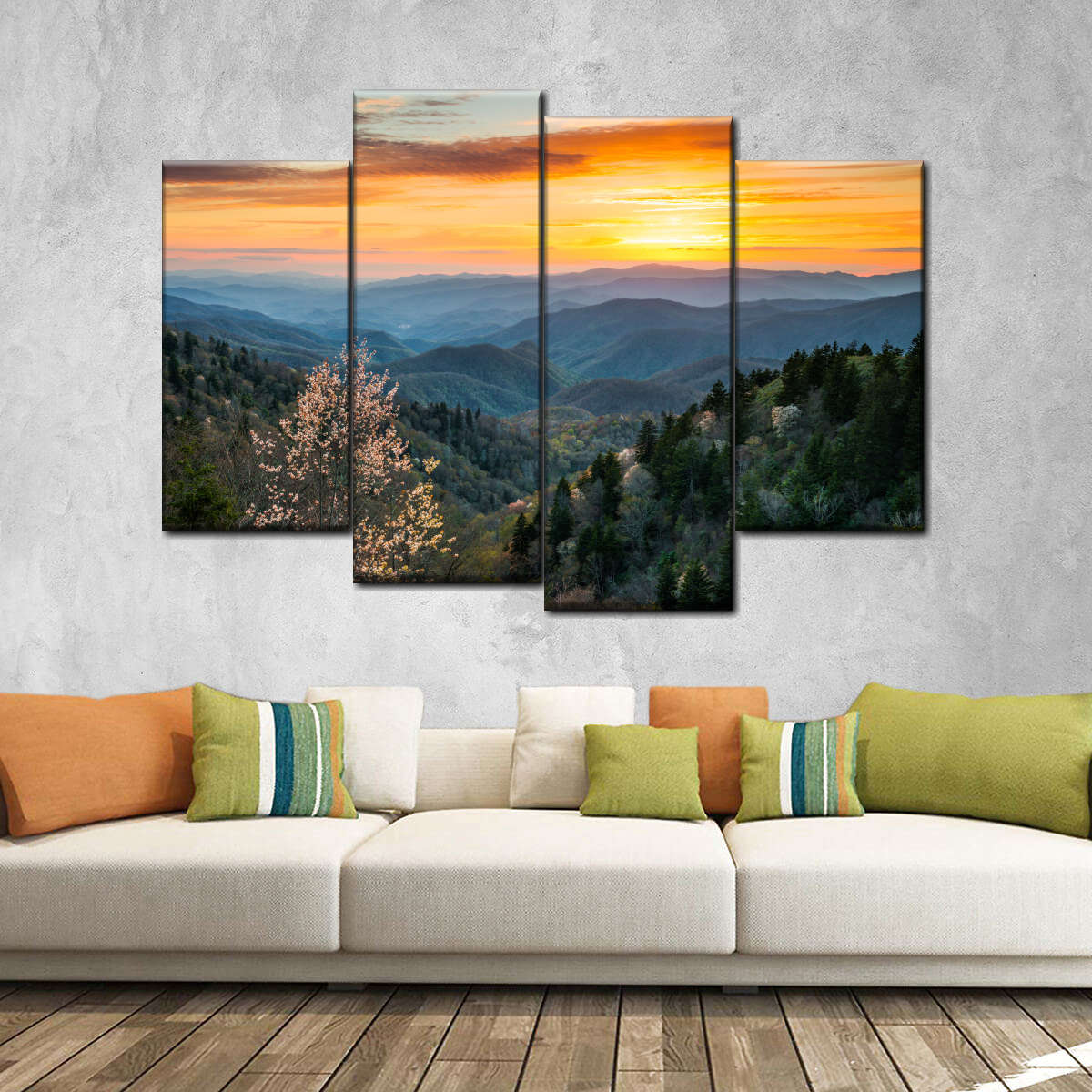 Great Smoky Mountains Sunset Scene Multi Panel Canvas Wall Art ...