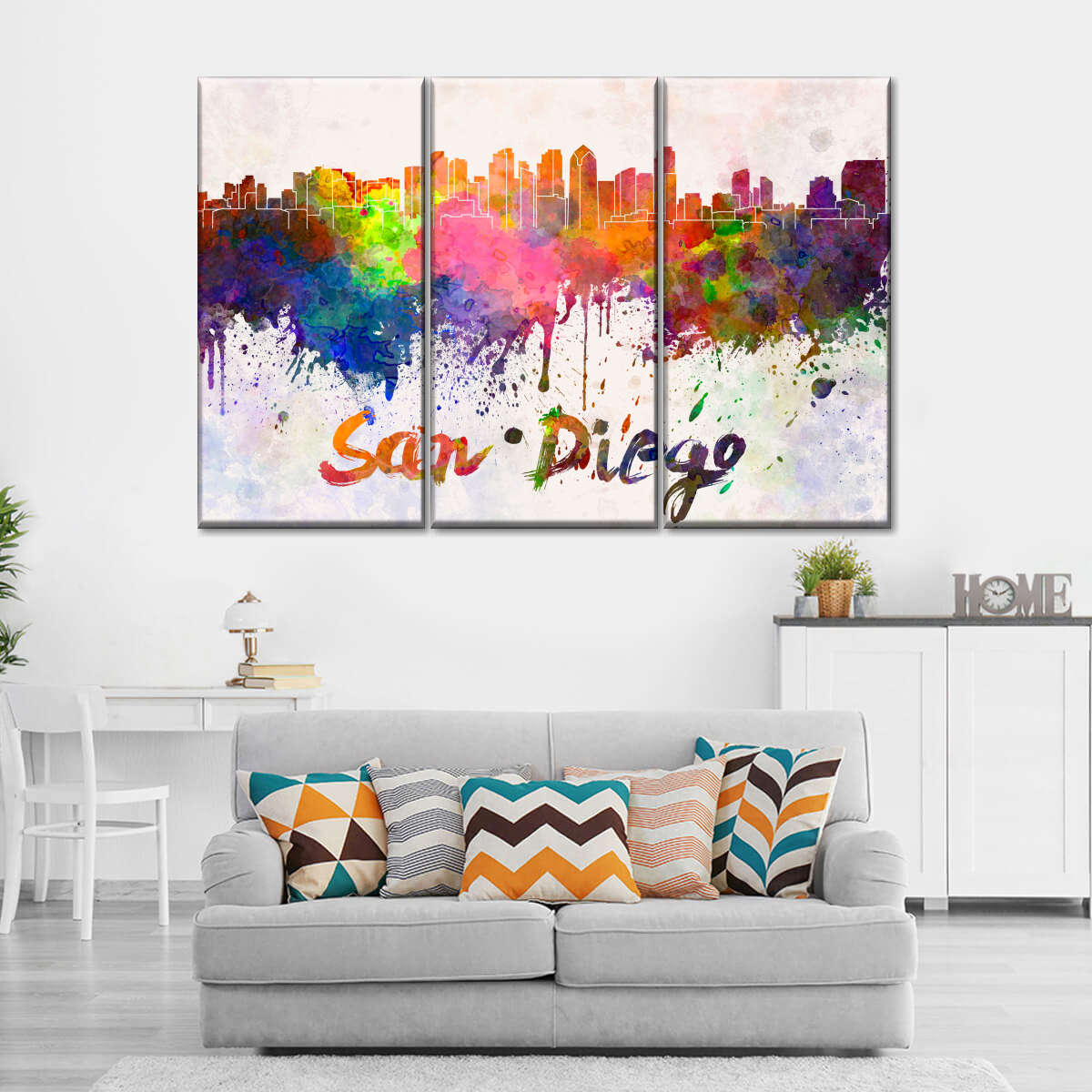 San Diego Watercolor Skyline Multi Panel Canvas Wall Art Elephantstock