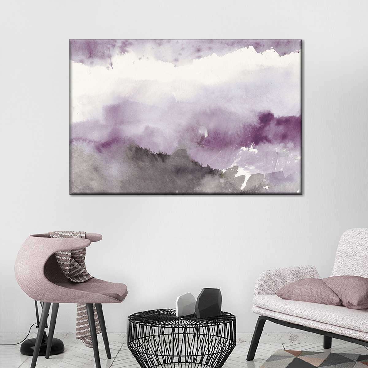 Midnight at the Lake III Amethyst and Grey Multi Panel Canvas Wall Art