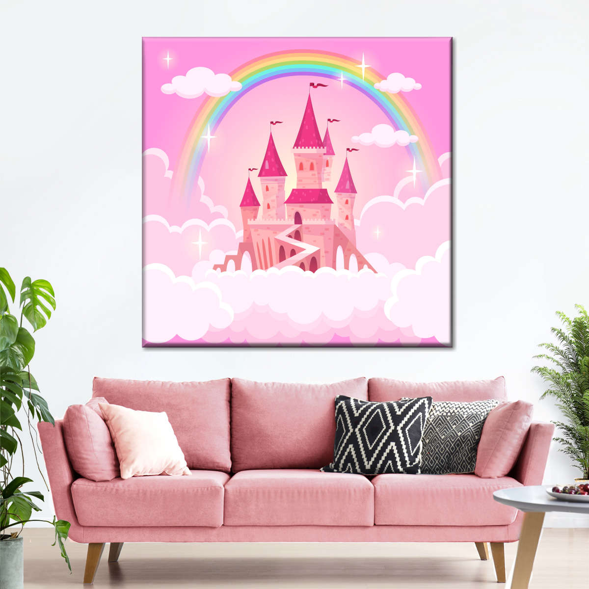 Whimsical Castle Rainbow Embroidery (Pink) Corded