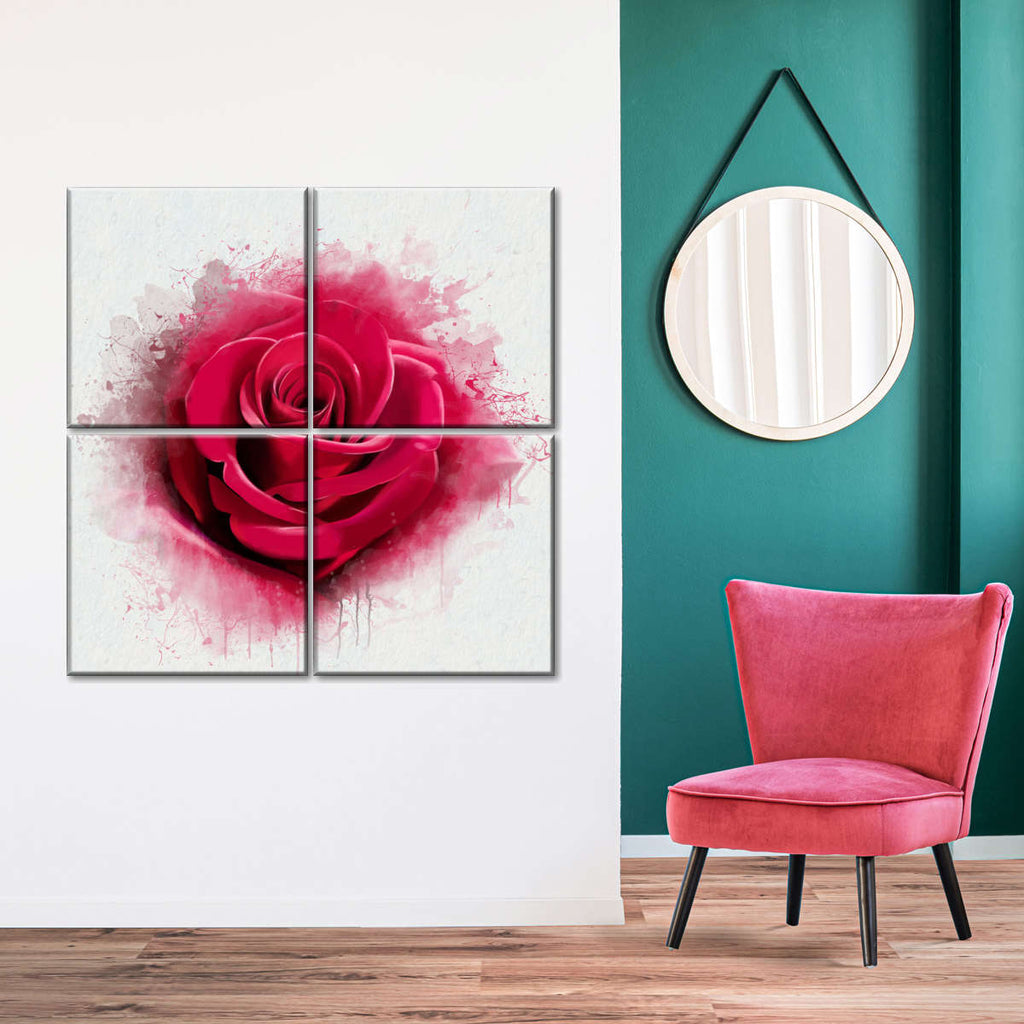 Abstract Red Rose Wall Art | Watercolor