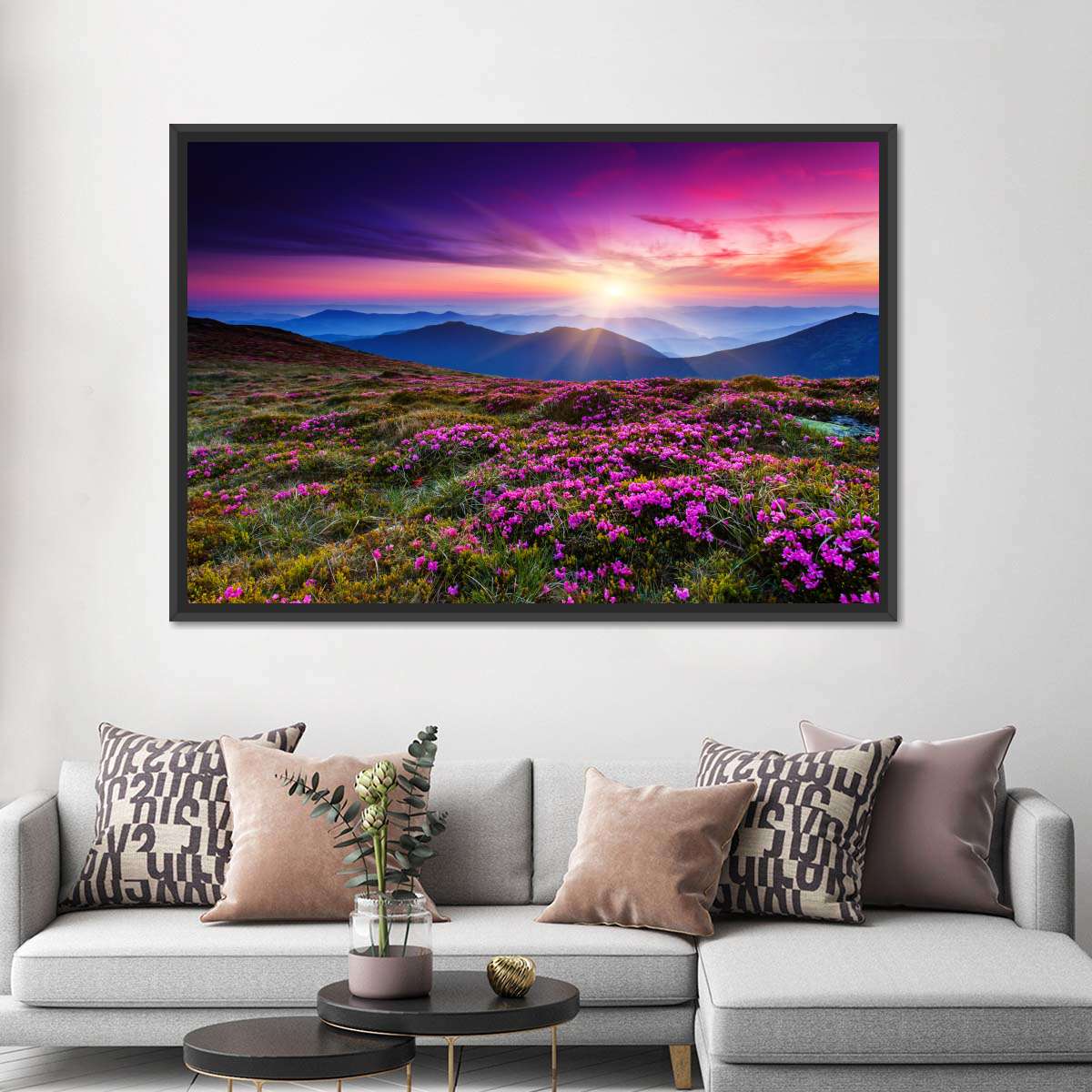 Pink Flowers at Sunset Multi Panel Canvas Wall Art