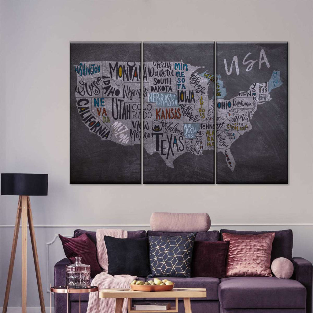 Grunge USA Map Wall Art | Digital Art