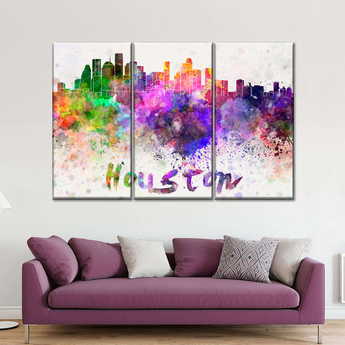 Houston Watercolor Skyline Multi Panel Canvas Wall Art Elephantstock