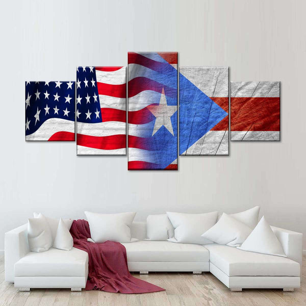 Usa And Puerto Rico Flag Multi Panel Canvas Wall Art Elephantstock