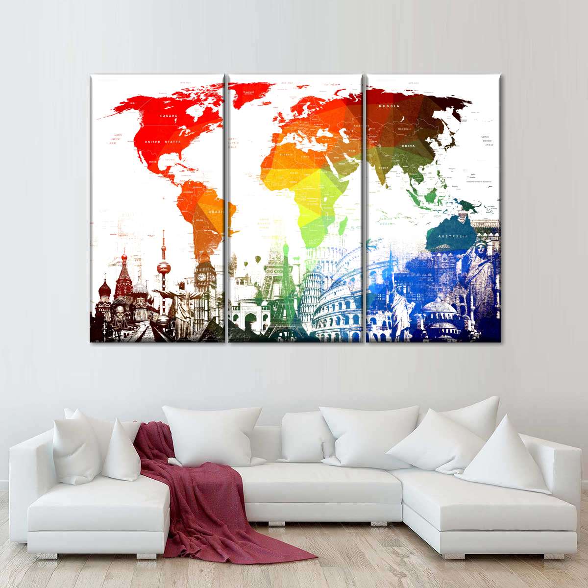 Rainbow World Map Masterpiece Multi Panel Canvas Wall Art Elephantstock