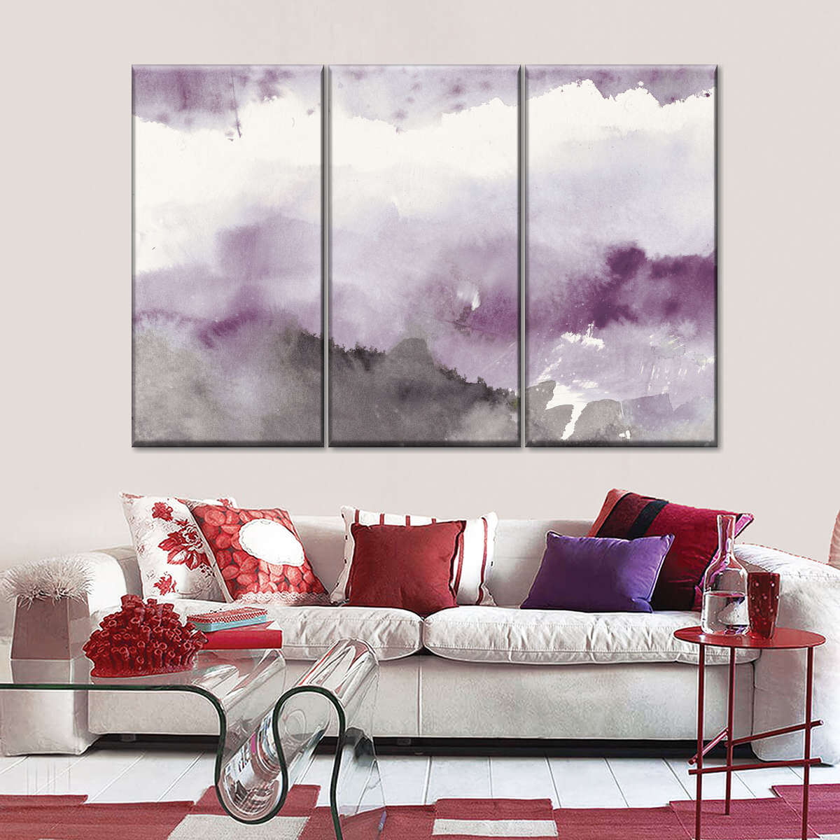 Midnight At The Lake Iii Amethyst And Grey Multi Panel Canvas Wall Art Elephantstock