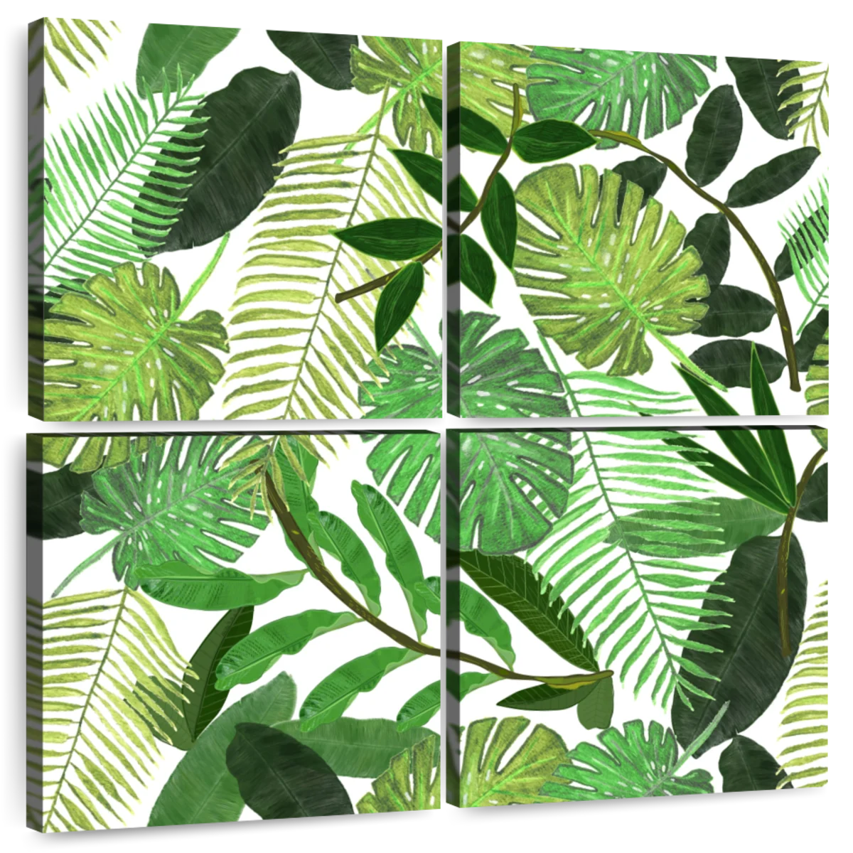 Green Tropical Watercolor Leaves Wall Art: Canvas Prints, Art
