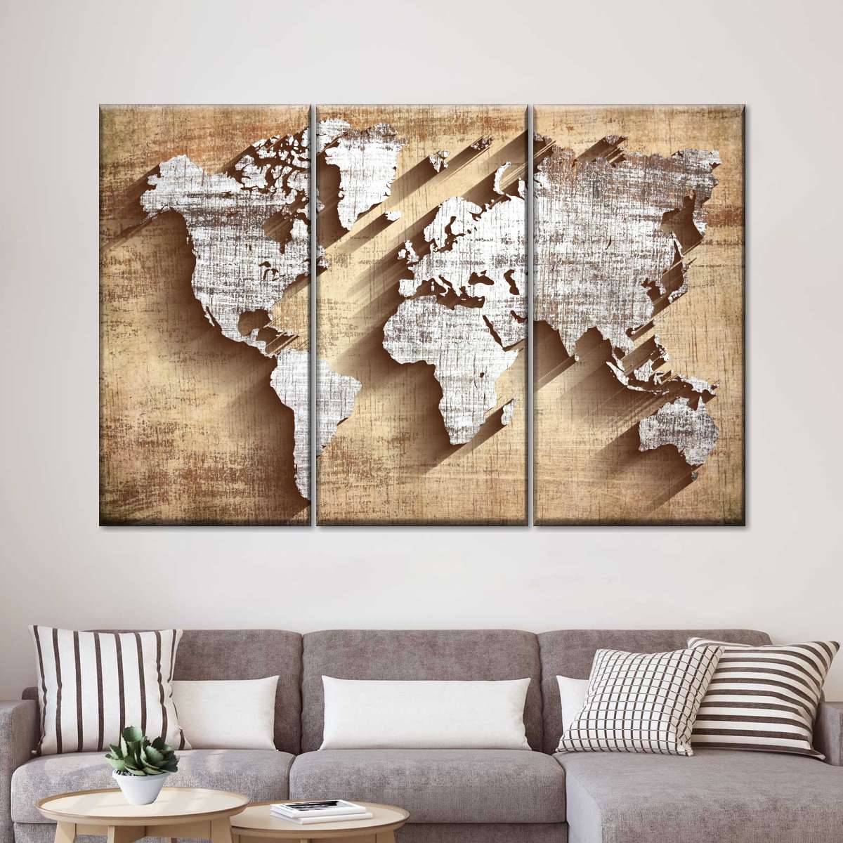 Carved Wood World Map Wall Art