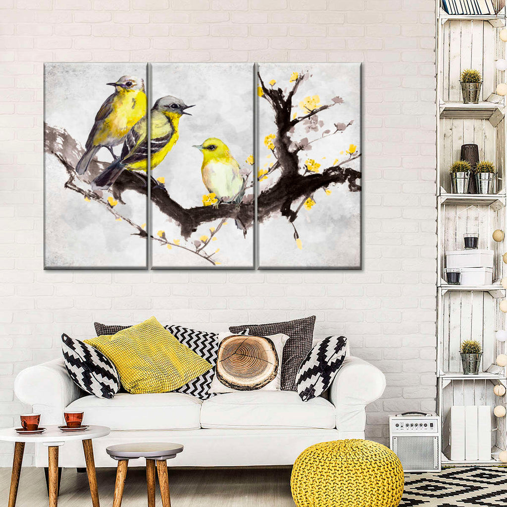 Canaries On A Branch Wall Art | Watercolor