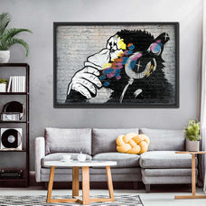 Monkey Wearing Headphones Wall Art | Graffiti